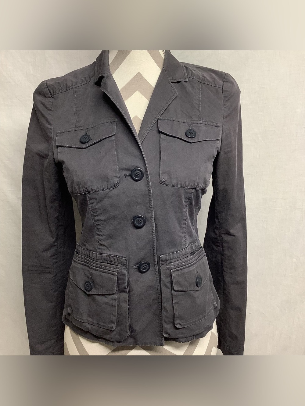 Theory Irenne Gray Women’s Utility Jacket with Front Flap Pockets Sz 2
